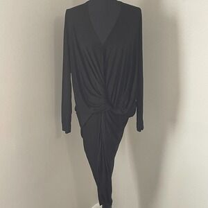 YOUNG FABULOUS & BROKE‎ YFB Sz M Black Stretch Hi-Low Knotted Front Top Tunic